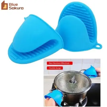 Silicone Oven Mitts, 4pcs Silicone Kitchen Pot Holders, Silicone Pot Holder  Mini Oven Heat Resistant Oven Mitt Pot Holder (blue+pink)