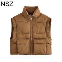 NSZ Women Brown Oversize Padded Vest Sleeveless Quilted Coat Jacket Ladies Large Size Tanks Top Warm Waistcoat