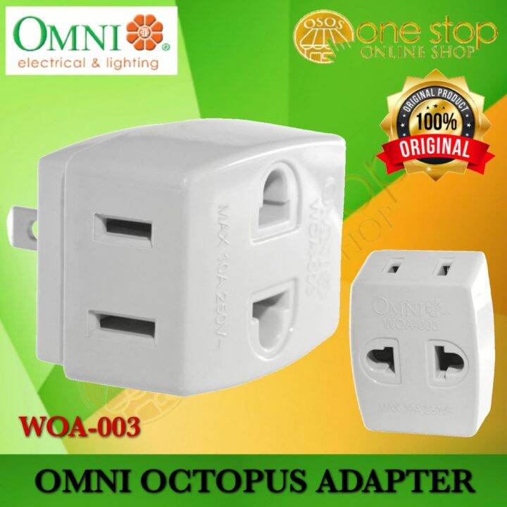 Omni Octopus Adapter Triple Tap to Flat Pin Plug Adaptor Outlet Socket ...