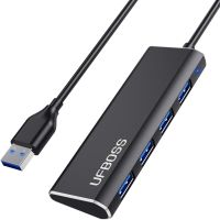 UFBOSS 4พอร์ต USB 3.0,ฮับข้อมูลแบบพกพาบางเฉียบทำจากอลูมิเนียมพร้อม1Ft