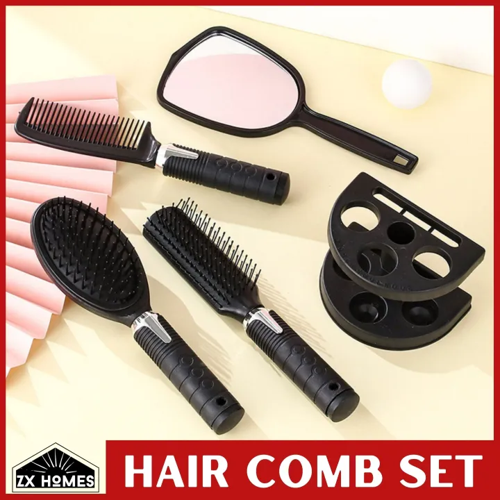 ZX HOMES Salon Hair Brush Comb Set with Mirror and Brush Holder | Lazada PH