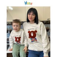 Hnne 2021 Autumn Winter New Family Matching Sweatshirt Warm Fleece Bear Embroidery Mother Father Boys Girls Kids Pullovers