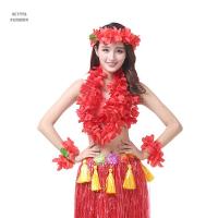 ALYSSA Beach 4ชิ้น/ชุดดอกไม้ประดิษฐ์สไตล์ฮาวายสำหรับผู้หญิงผ้าประสิทธิภาพสายรัดข้อมือสร้อยคอพวงมาลัย