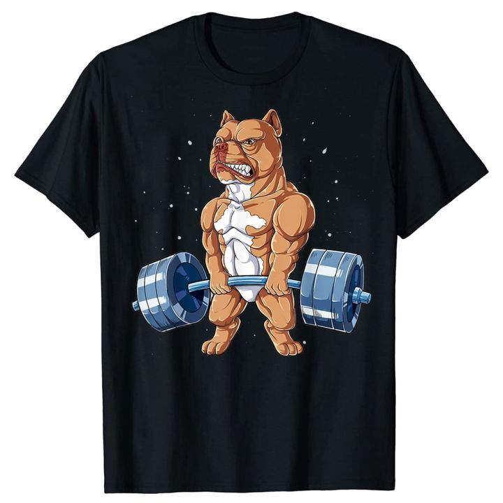 โรงยิม-pit-bull-dog-ยกน้ำหนักตลกแขนสั้นเสื้อยืดกราฟิก-streetwear-วันเกิดของขวัญฤดูร้อน-deadlift-pitbull-เสื้อยืด