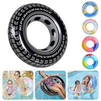 Black Wheel Tire Inflatable Swimming Ring PVC Summer Inflatable Pool Float Tube Circle Large Buoyancy Eco-friendly for Women Men