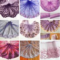 1 Meter Embroidery Lavender Purple Lace Applique Tulle Flower Lace Trim Fabric for Wedding Dress 17cm Width Fabric  Material