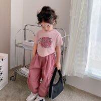 【Ready】? Girls summer suit new girl Korean style trendy short-sleeved T-shirt foreign style baby girl two-piece clothes trendy