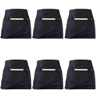 6 Pack Black Waist with 3 Pockets - Half for Waitress Waiter 24 x 12 Inch Server for Holding Server Book Guest Check Card Holder