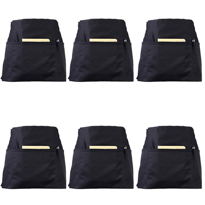 6-pack-black-waist-aprons-with-3-pockets-half-aprons-for-waitress-waiter-24-x-12-inch-server-aprons-for-holding-server-book-guest-check-card-holder