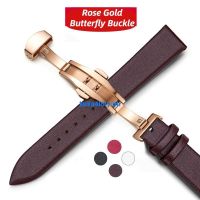 Suitable For Soft Thin Leather Band Genuine Watch Strap With Rose Gold Butterfly Bule Metal Clasp 10/12/13/14/15/16/17/19/20/