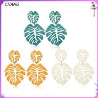 CHANG เครื่องประดับแบบโบโฮทำจากโลหะสีสันสดใสชายหาดปาล์มมะพร้าวใบไม้ใบ Monstera ตุ้มหูยาวต่างหูระย้า