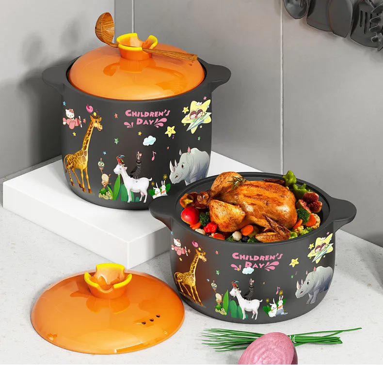 Ceramic Stockpot Clay Cooking Pot Cookware Stovetop, Cartoon
