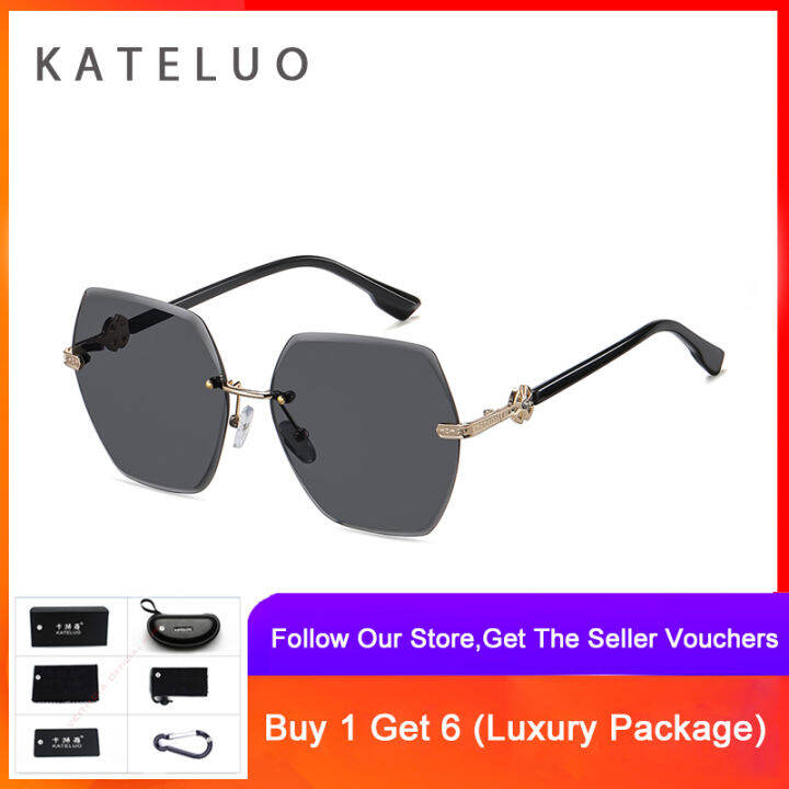 พร้อมกล่อง-kateluo-a0749ผู้หญิงแว่นกันแดดไรซ์สแควร์-frameless-uv400ไล่โทนสีเลนส์แฟชั่นจับคู่แนวโน้ม