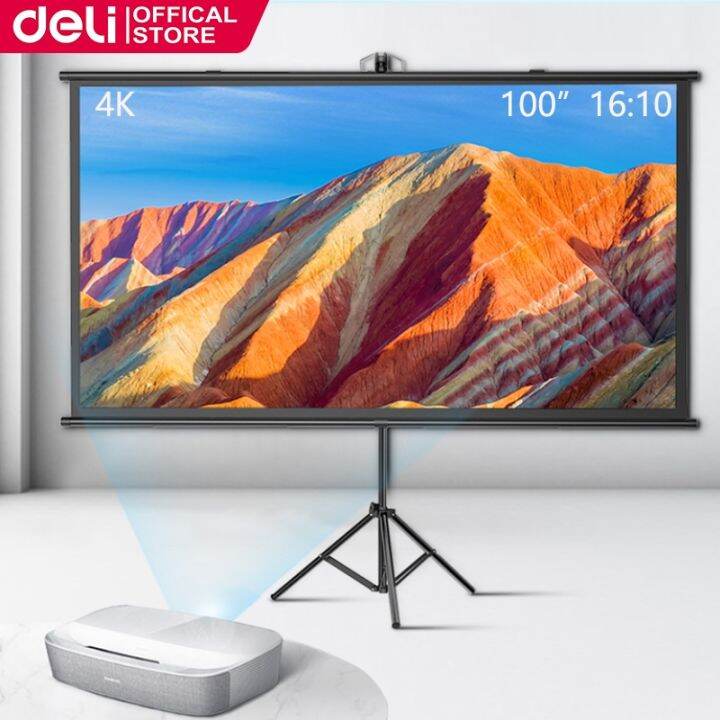 Deli Projector Screen With Stand Home Office Small Bracket Portable HD