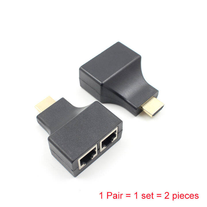 1 Set HDMI To Dual Ports RJ45 Network Cable Extender Over by Cat5e/Cat6 ...