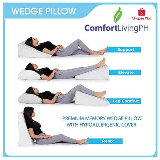 Premium Memory WEDGE Pillow with Hypoallergenic Cover☜ Lazada PH
