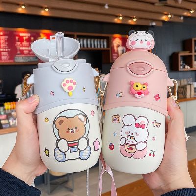 【JH】 Large-capacity 500ml strap female doll cartoon portable straw high-value belly cup 304 stainless steel insulation