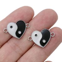 10Pcs Silver Plated Enamel Heart Yinyang Charm Connector for Making Bracelet DIY Necklace Jewelry Accessories Handmade Craft DIY accessories and other