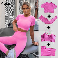 Seamles Sport Set Women Purple Two 2PCS Piece Crop Top T-shirt Bra Legging Sportsuit Workout Outfit Fitness Wear Yoga Gym Sets