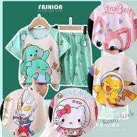 【Ready Stock】 ✟♞™ C22 Childrens Pajamas Girls Summer Boys Short-Sleeved Thin Cartoon Middle Big Children Homewear Suit Baby kids pyjamas