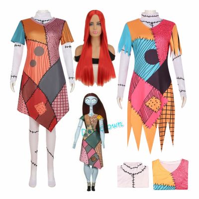 The Night Before Christmas Sally Skelington Cosplay Costume Wig Hair Scary Horror Halloween Carnival Party Fancy Dress For Women