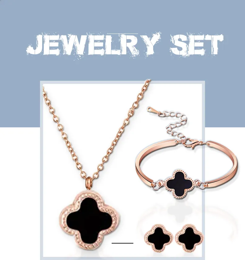 A Set of Titanium Jewelry For Women Light Luxury Four Leaf Clover Bracelet  Korean Earrings Necklace | Lazada PH