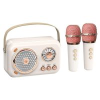 Portable Bluetooth Speaker Portable Karaoke Machine with Microphone Set, Vintage Bluetooth Speaker with Home Karaoke Machine (White)