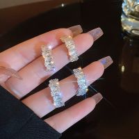 Fashion Fine Sparkle Zircon C Shape Metal Earrings for Women Korean Temperament Accessories Luxury Wedding Jewelry Girls Gifts