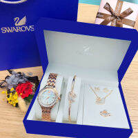 S-warovski watch necklace bracelet ring earrings five-piece set น่าปัดขาวเพชรล้อม White/N