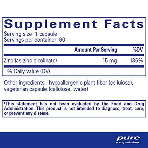 Pure Encapsulations Zinc 15 mg Zinc Picolinate Supplement for Immune