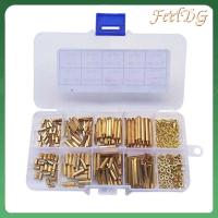 FEELDG 320 Pcs M2 ทองเหลืองฐานสิบหกตัวผู้และตัวเมีย ทองสีทอง แผงวงจรหลัก PCB เสาเกลียว สเปเซอร์เพิ่มระยะ ชุดสกรูน็อตเกลียว โครงการอิเล็กทรอนิกส์ DIY