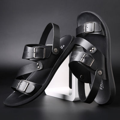 Qmaigie men sandals leather italian luxury designers 2022 dress Fashion Men Slip-On Soft Non-slip Beach Summer Sandal Slippers