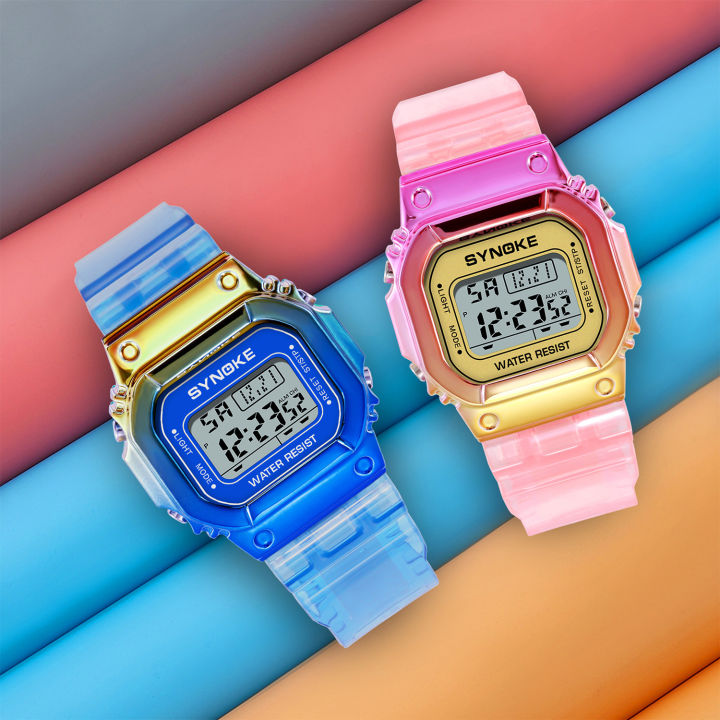 synoke-fashion-girls-women-watches-led-digital-wristwatch-electroplated-case-transparent-strap-colorful-wristwatch-reloj-mujer