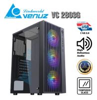 VENUZ ATX Tempered Glass Gaming Case VC2803G with Rainbow RGB Fan x 3 – Black