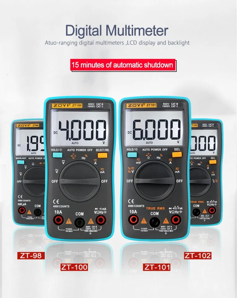 ZOYI ZT102A Auto Range Digital Multimeter Ammeter DC AC Voltmeter  Resistance Frequency Diode Meter Backlight