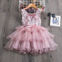 3-8 Years Lace Summer Dress for Girls Flower Elegant Wedding Party Princess Gown Sleeveless Backless Tutu Kids Casual Dresses