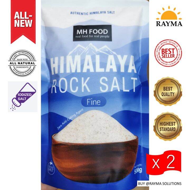MH FOOD Premium Himalaya Mineral Rock Salt, Iodised, Fine 500g (Twin