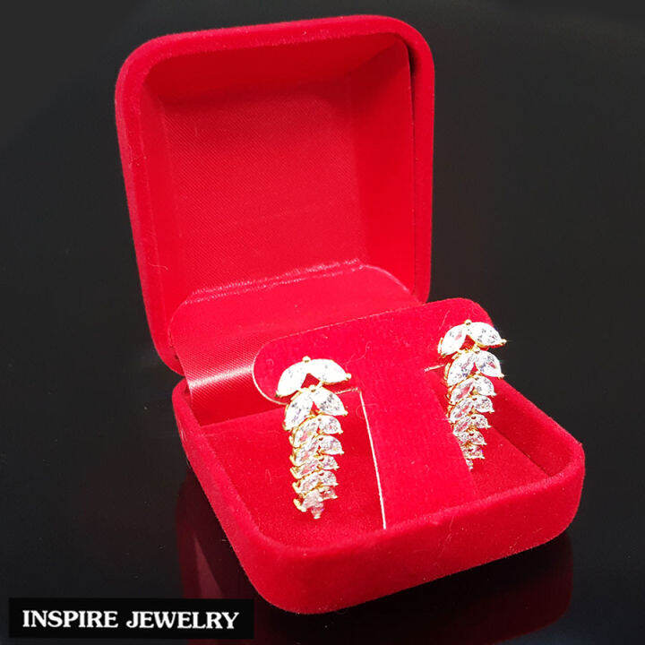 inspire-jewelry-ต่างหูใบช่อมะกอกระย้า-ตัวเรือนหุ้มทองคำขาว-ช่อมะกอกประดับเพชรcz-งานจิวเวลลี่เลิศหรู-ขนาด-1-x-2-5-cm-พร้อมกล่องกำมะหยี่