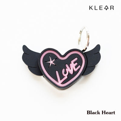 KlearObject Healthy stick-Black Heart ที่กดปุ่ม ที่กดลิฟท์ ATM แท่งกดปุ่มอะคริลิค พวงกุญแจ หัวใจติดปีก : K514