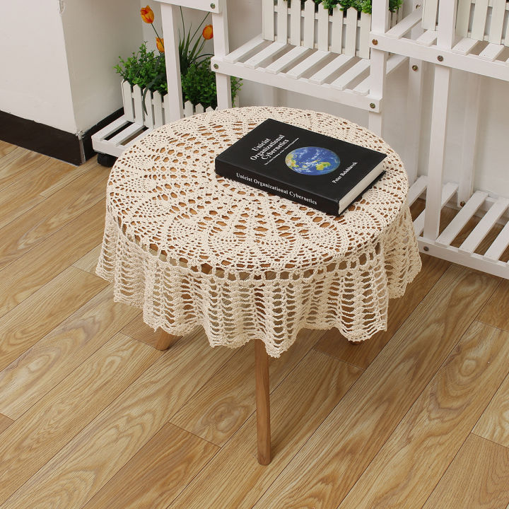 ผ้าปูโต๊ะ60ซม-เสื่อปลอกผ้าฝ้ายลูกไม้ผ้าโครเชต์ถักมือผ้าปูโต๊ะกลมดอยลี่