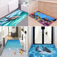 ♞▧ Ocean Dolphin Starfish Floor Wall Sticker Decor Living Room Landscape Floor Tiles Murals Sticker Bathroom Waterproof Wallpaper