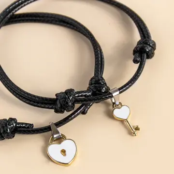 Golden Bracelet Key Lock Heart shaped Faux Diamond Pendant - Temu Canada