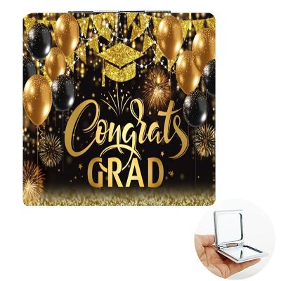 Congrats Grad Square Makeup Mirror Class of 2023 Congratulations Graduates PU Leather Compact Folding Portable Pocket Mirror Mirrors