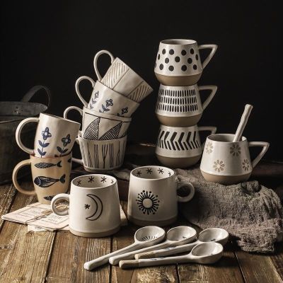 【STOCK】 Japanese-Style Handmade Coffee Cup Rough Pottery Retro Ceramic Mug High-Value Couple Water Cup Simple Cup Gift
