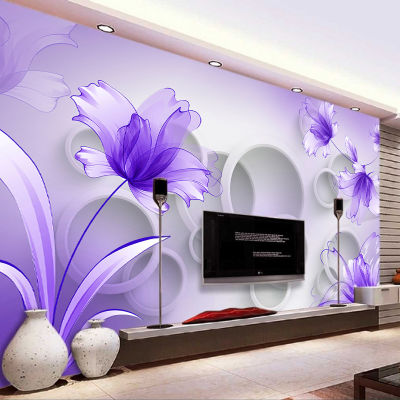 Custom Wall Mural Wall Painting Purple Lily Transparent Flowers Modern Fashion 3D Living Room Background Wall Cloth Wallpaper