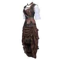 2 Women Steampunk Corset Dress Pirate Shirt Gothic Corset Lingerie Top Burlesque Irregular Skirt Halloween Costume Plus Size S-6XL