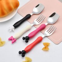 Lovely Cartoon Stainless Steel Fork Kids Dinnerware Tableware Set Child Baby Soft Silicone Handle Children Cutlery Bowl Fork Spoon Sets