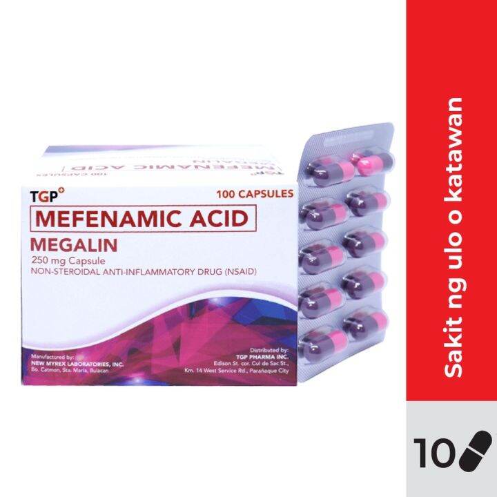 TGP Mefenamic Acid Megalin 250 mg 10 capsules antiinflamatory for headache or muscle pain