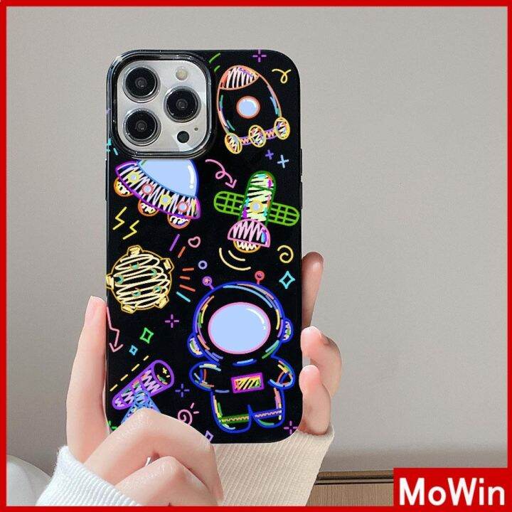 mowin-เข้ากันได้สำหรับ-เคสไอโฟน-เคสไอโฟน11-เคส-iphone-11-สำหรับ-iphone-14-pro-max-เคส-iphone-สีดำเงา-tpu-เคสนิ่มกันกระแทกป้องกันกล้องน่ารักลายเส้นนักบินอวกาศเข้ากันได้กับ-iphone-13-pro-max-12-pro-max-