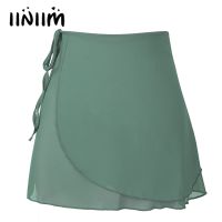 【LZ】▪▪  Mulheres laço-up chiffon envoltório saia ballet dança lírica cor sólida ballet tutu figura patinação minissaia para o treinamento de dança